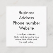 Werbedienst oder Diskontkarte Quadratische Visitenkarte (Rückseite)