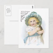 Werbeetikett viktorianisches Mädchen mit Kätzchen Postkarte (Vorne/Hinten)