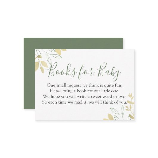 Werbefilm Green & Gold Foliage Babydusche buchen Begleitkarte (Vorderseite/Rückseite Beispiel)