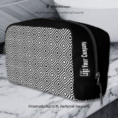 Werbefirma Logo Name Schwarz-Weiß-Fliesenmuster Waschbeutel