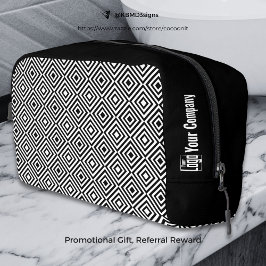 Werbefirma Logo Name Schwarz-Weiß-Fliesenmuster Waschbeutel