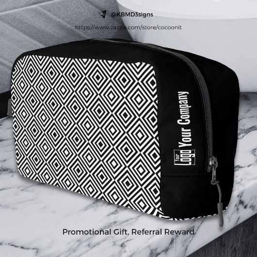 Werbefirma Logo Name Schwarz-Weiß-Fliesenmuster Waschbeutel