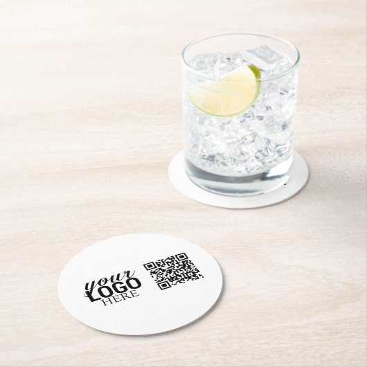 Werbefirmenlogo und QR-Code Runder Pappuntersetzer (Vor Ort)