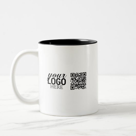 Werbefirmenlogo und QR-Code Zweifarbige Tasse (Links)