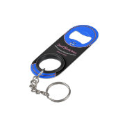 Werbegeschenk für Schwarz, Blau und Rosa Mini Flaschenöffner (Rückseite Schrägansicht)