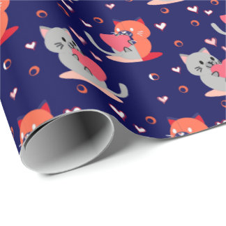 Werbegeschenkpapier für Katzen - Blaue Navy-Herzen Geschenkpapier