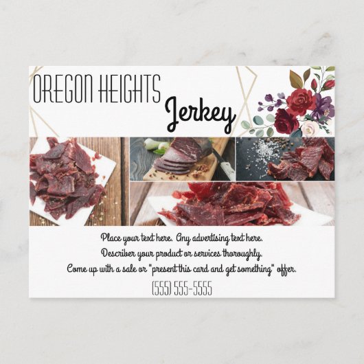 Werbekarte für Unternehmen White Roses Gold Geomet Postkarte (Vorderseite)