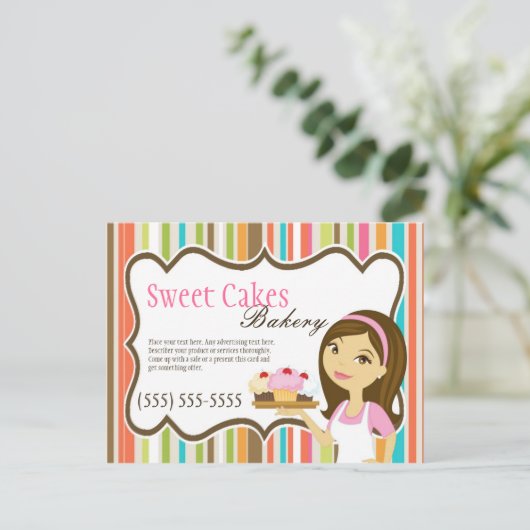 Werbekarten Bäckerei Brünett Baker Cup Cakes Postkarte (Stehend Vorderseite)