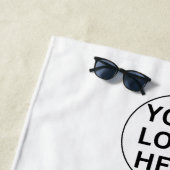 Werbematerial für Schwarz-Weiß-Firmenlogo und Text Strandtuch (Beispiel)