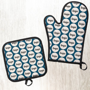 Werbemuster für Logos Aquamarines Grün Ofenhandschuh & Topflappen-Set