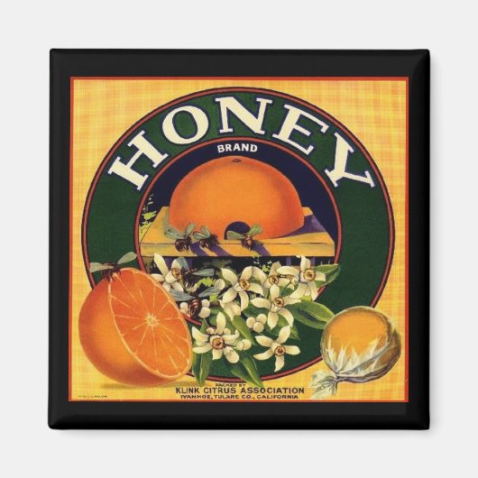 Werbeschrift für Vintagen Honig und Orangen Magnet (Vorne)