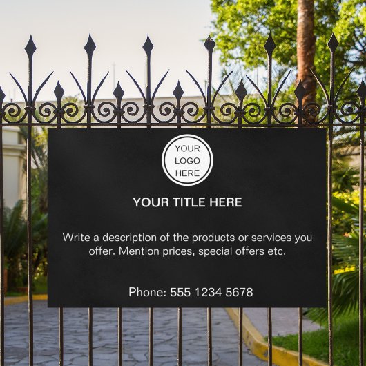 Werbetext für Schwarzweiß-Firmenlogo Banner