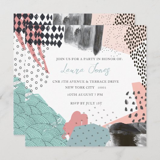 Werbeveranstaltung für abstrakte Kunstwerke Einladung (Vorne/Hinten)