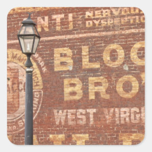 Werbung auf Seiten des Gebäude Quadratischer Aufkleber