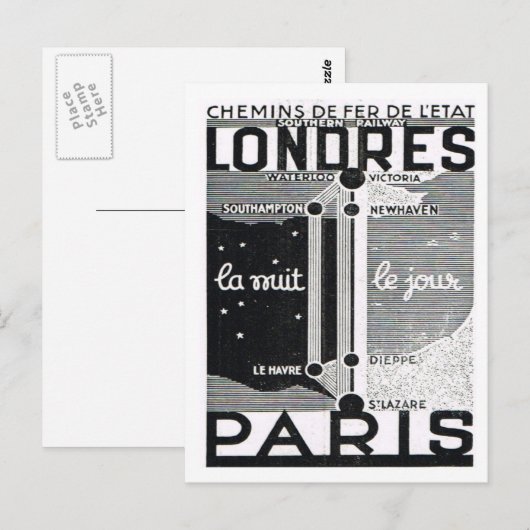 Werbung, Bahnposter London-Paris Postkarte (Vorne/Hinten)