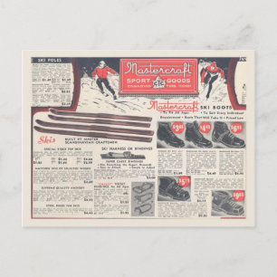 Werbung für alte Wintersportgeräte Postkarte