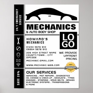 Werbung für Autos, Auto-Mechanik und Reparaturen Poster