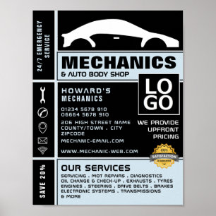 Werbung für Autos, Auto-Mechanik und Reparaturen Poster