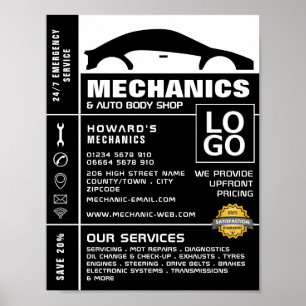 Werbung für Autos, Auto-Mechanik und Reparaturen Poster