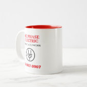 Werbung für berufliche Elektrogeräte Zweifarbige Tasse (Vorderseite Links)