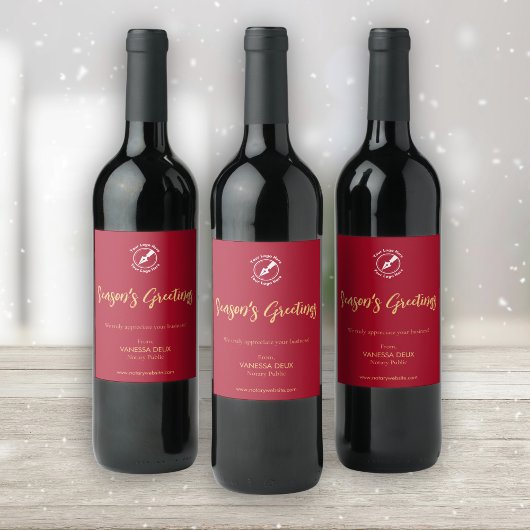 Werbung für berufliche Rot-Gold-Notarnamen Weinetikett