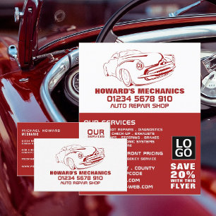 Werbung für Classic Rot, Auto Mechanik und Reparat Flyer