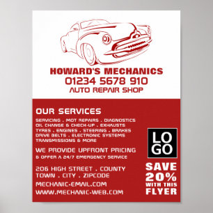 Werbung für Classic Rot, Auto Mechanik und Reparat Poster