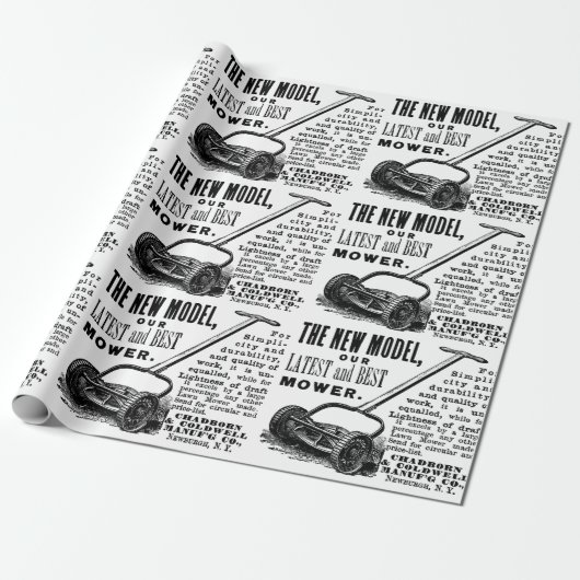 Werbung für den Vintagen Rasenmäher Geschenkpapier (Ungerollt)