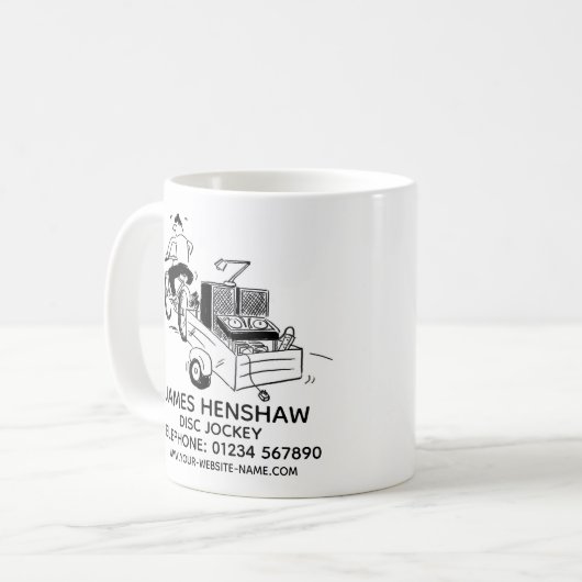 Werbung für Disk Jockey Entertainment Services Kaffeetasse (Vorderseite Links)