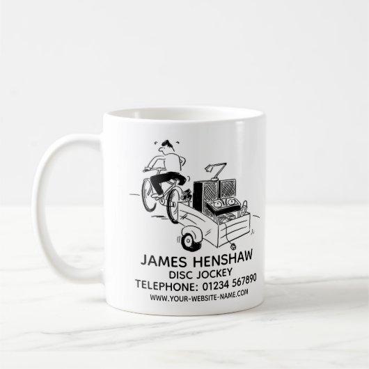 Werbung für Disk Jockey Entertainment Services Kaffeetasse (Links)