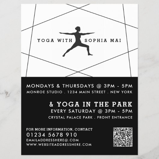 Werbung für geometrische schwarz-weiße Yoga-Klasse Flyer (Vorne)