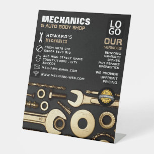 Werbung für Gold-Tools, Auto-Mechanik und Reparatu Sockelschild