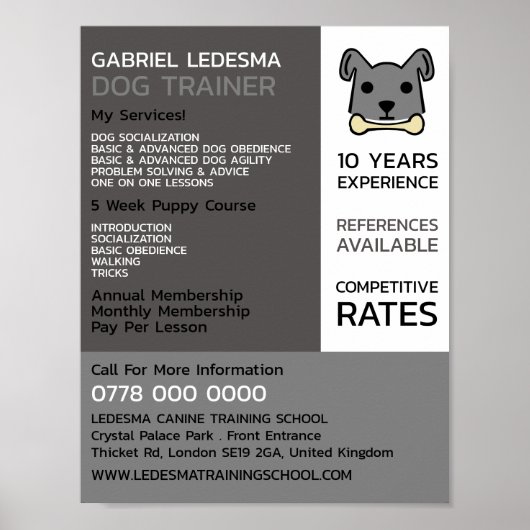 Werbung für Grauhunde, Hunde-Trainer Poster (Vorne)