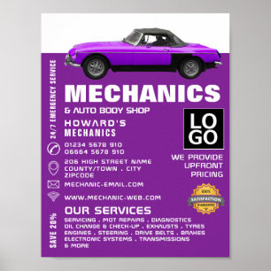 Werbung für klassische Fahrzeuge, Auto und Reparat Poster