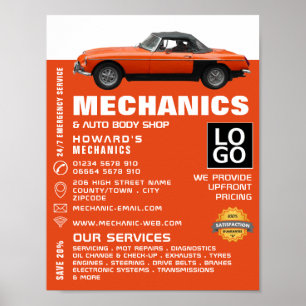 Werbung für klassische Fahrzeuge, Auto und Reparat Poster
