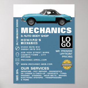 Werbung für klassische Fahrzeuge, Auto und Reparat Poster