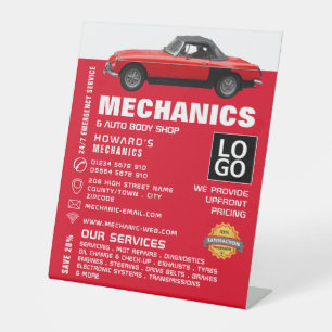 Werbung für klassische Fahrzeuge, Auto und Reparat Sockelschild