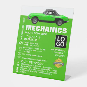 Werbung für klassische Fahrzeuge, Auto und Reparat Sockelschild