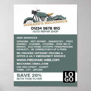 Werbung für klassische Motorräder, Auto-Mechanik u Poster
