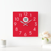 Werbung für moderne Rot-Weiß-Firmenlogos Quadratische Wanduhr (Zuhause)