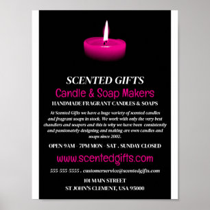 Werbung für rosa Kerzen, Kerzen und Seifen Poster