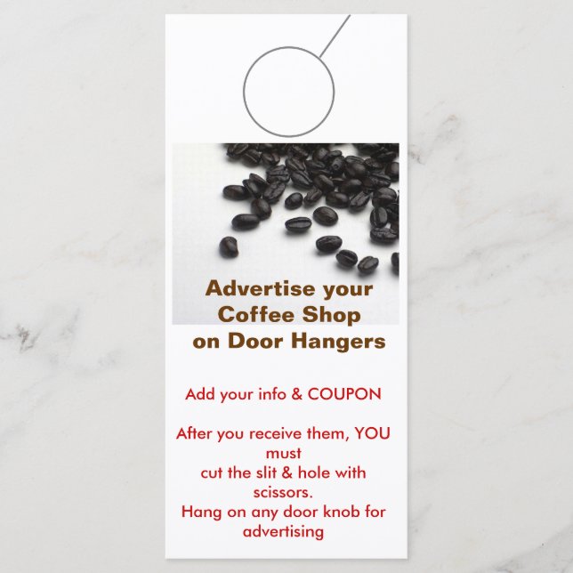 Werbung für TÜR-HANGER-Werbeaktion im Coffee Shop (Vorderseite)