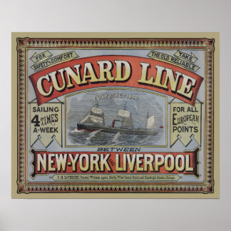 Werbung für Vintage Cunard Line Shipping Company Poster