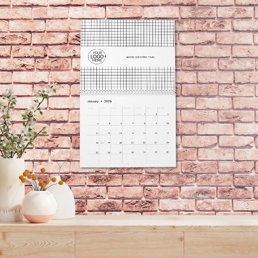Werbung mit schwarzen und weißen Firmenlogos Kalender