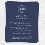 Werbung | Navy Blue Modern Logo Flyer<br><div class="desc">Eine einfach zu bedienende, blaue Business Flyer Vorlage in modernem minimalistischem Stil, die einfach mit Ihrem Firmenlogo, Kontaktdetails und individuellem Flyer aktualisiert werden kann. Die perfekte Lösung für jedes Unternehmen, um Details zu Ihren Produkten, Dienstleistungen, Werbeaktionen Eventpreise und vieles mehr zu enthalten! Wenn Sie Hilfe bei der Personalisierung dieses Produktes...</div>