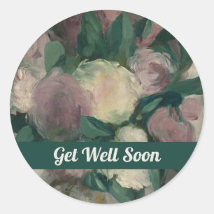Werde Bald Gesund Blumen Floral Vintage Manet Pfin Runder Aufkleber