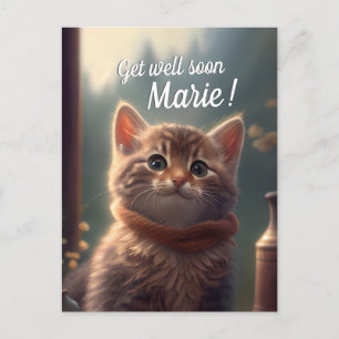 Werde Bald Gesund Kitten Mit Schal, personalisierb Postkarte