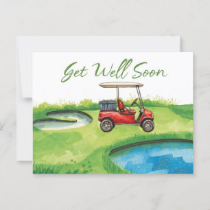 Werde bald wieder gesund mit Golf Cart auf grünem  Postkarte