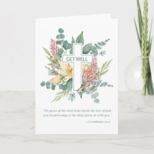 Werde Gesund Religiöses Kreuz Aquarell Wildblumen Karte