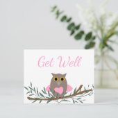 Werde Gesund Rosa Eule Postkarte (Stehend Vorderseite)